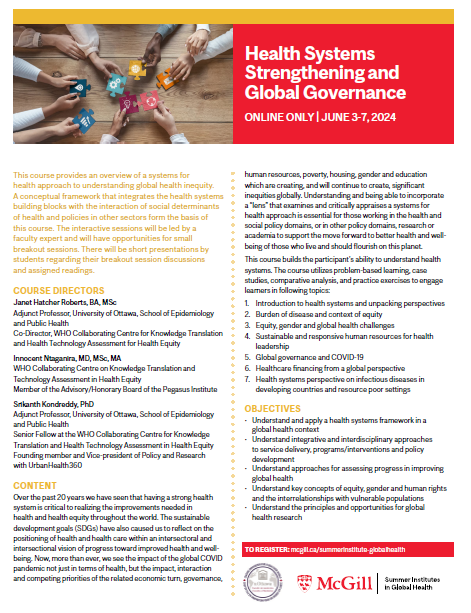 Virtual Course: Health Systems Strengthening (June 3-7) | Cochrane Equity